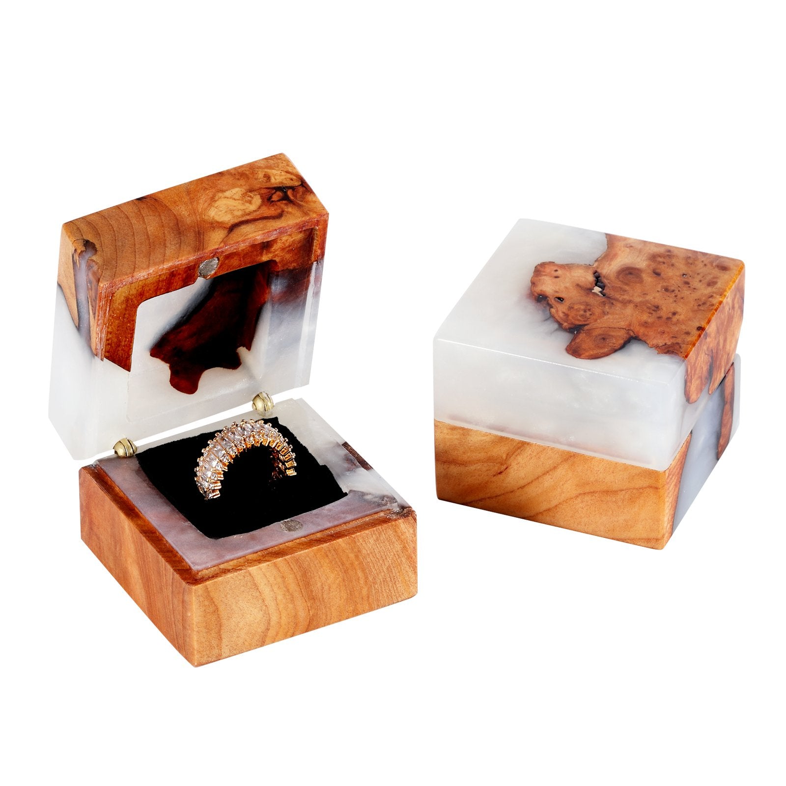 wood resin ring boxes for proposal and wedding, handmade epoxy wood