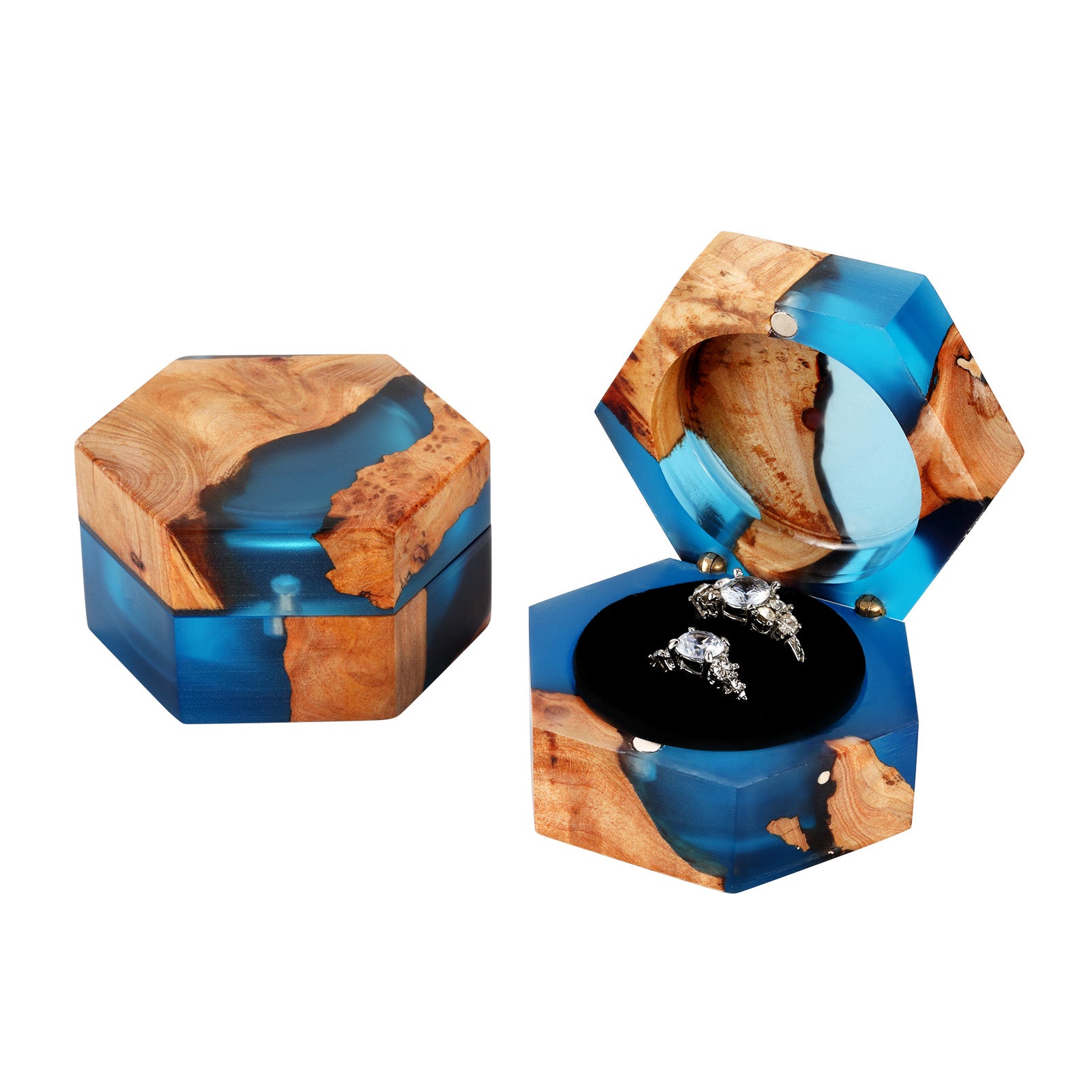 blue resin ring box with double slot