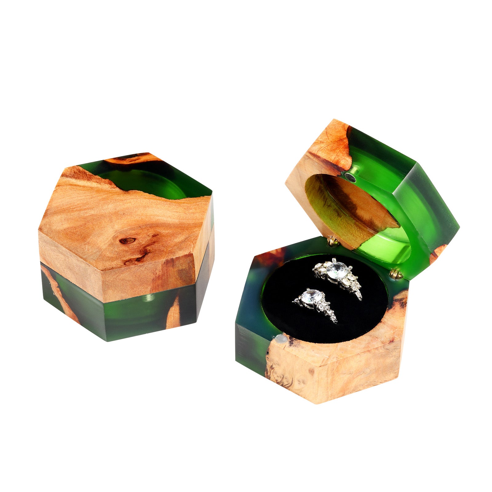 green resin ring box with double slot