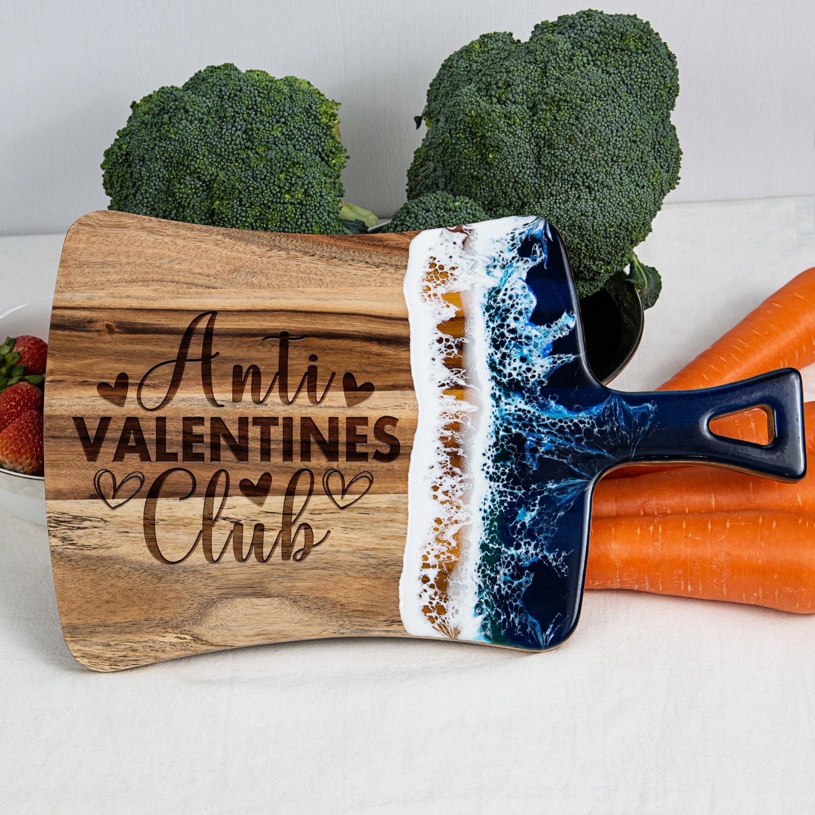 Personalized anti Valentine resin wood cutting board sarcastic gift idea