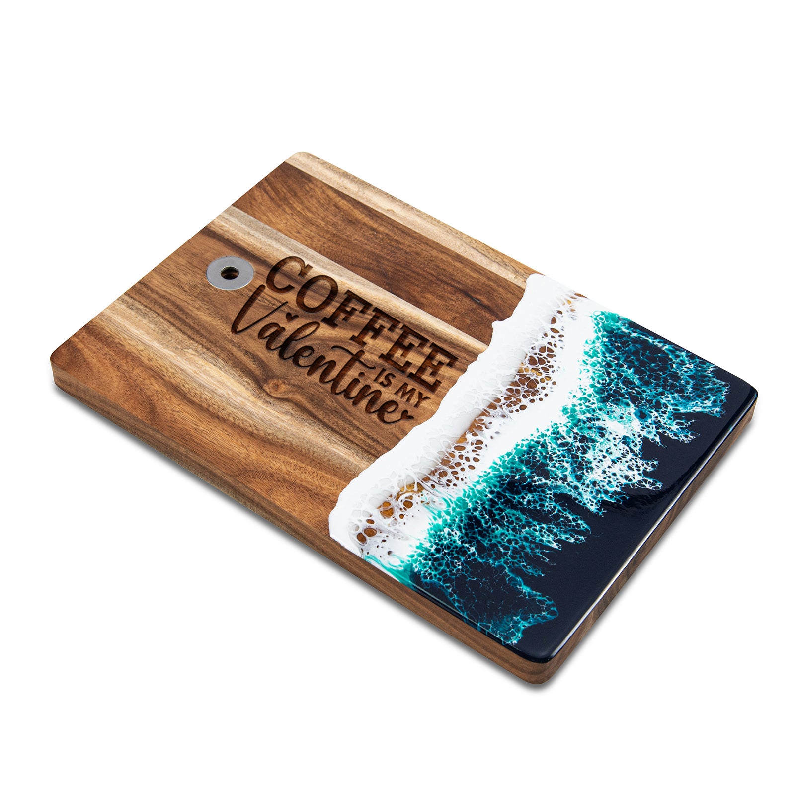 Coffee is My Valentine resin wave cutting board handmade wood gift idea