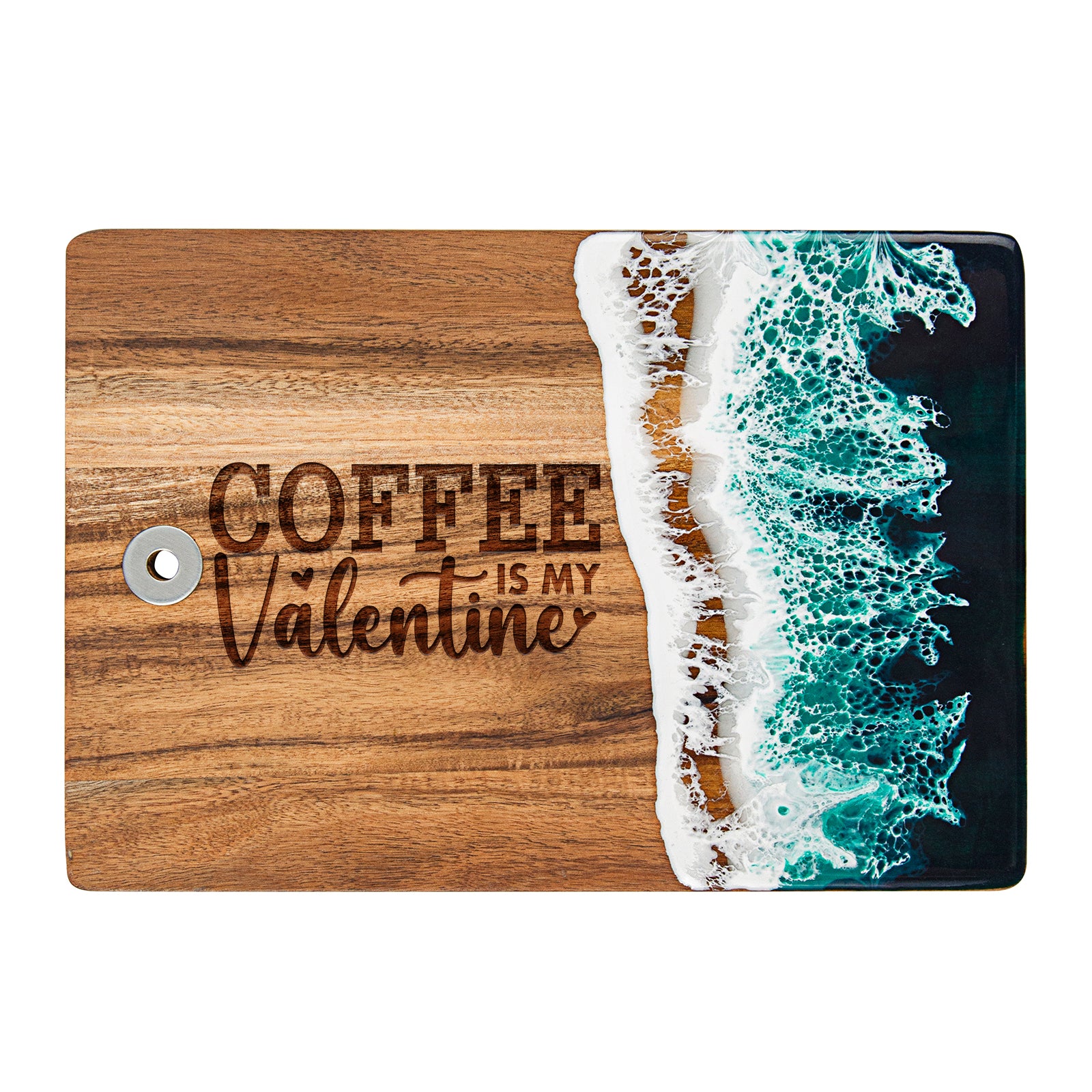 Small epoxy resin charcuterie board coffee Valentine custom engraving