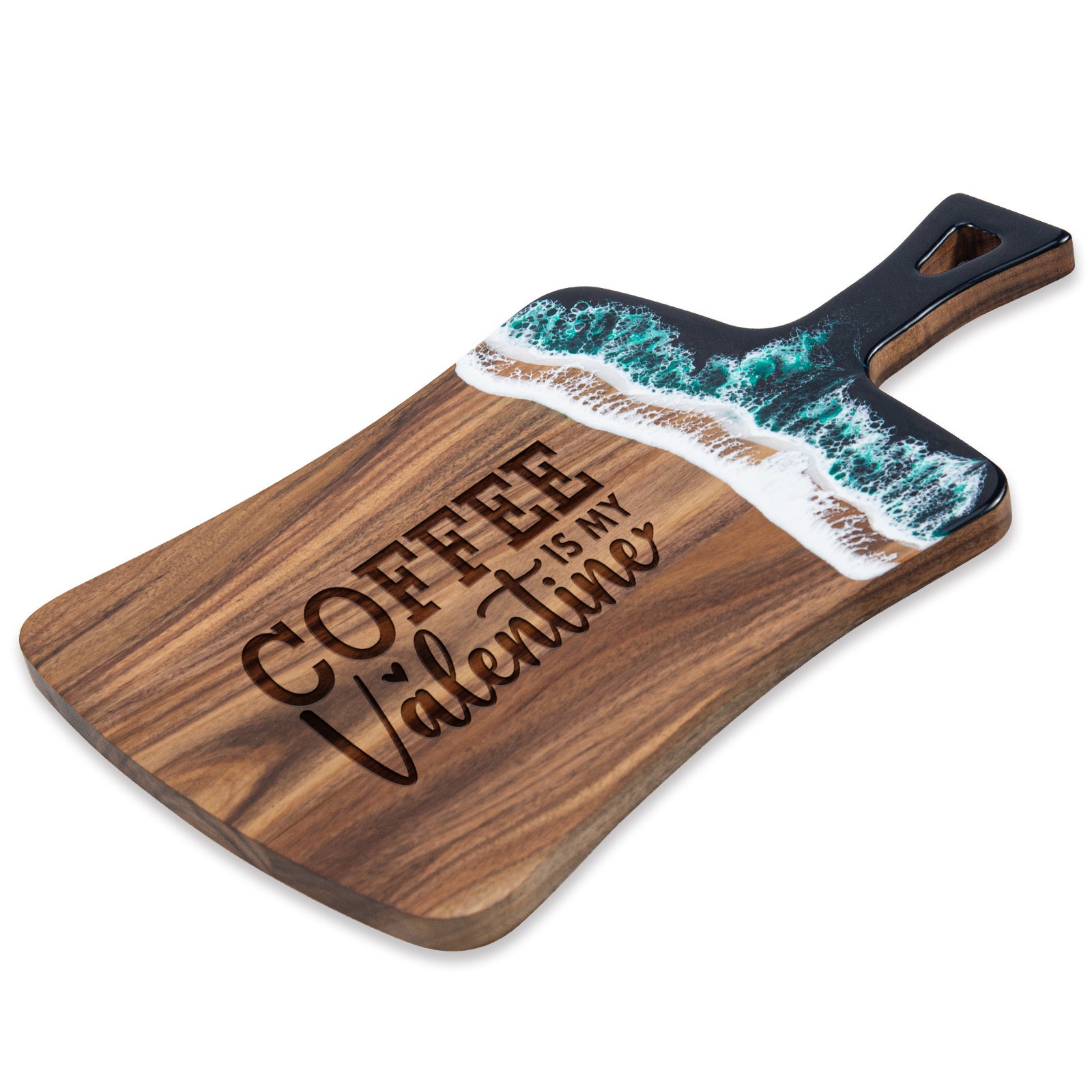 Personalized green resin cutting board coffee lover Valentine custom engraved