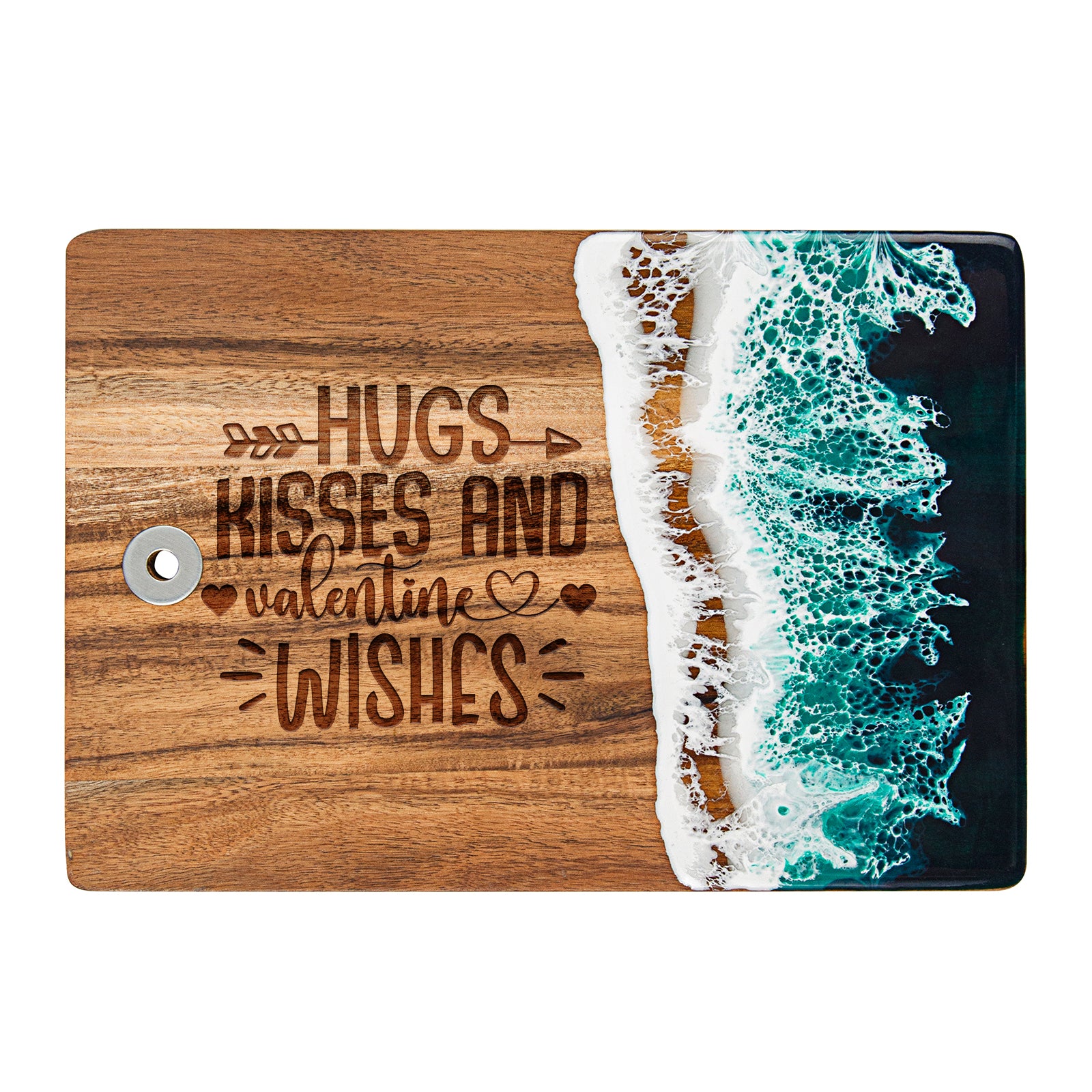 Green Resin Cutting Board with engraved valentine's Theme