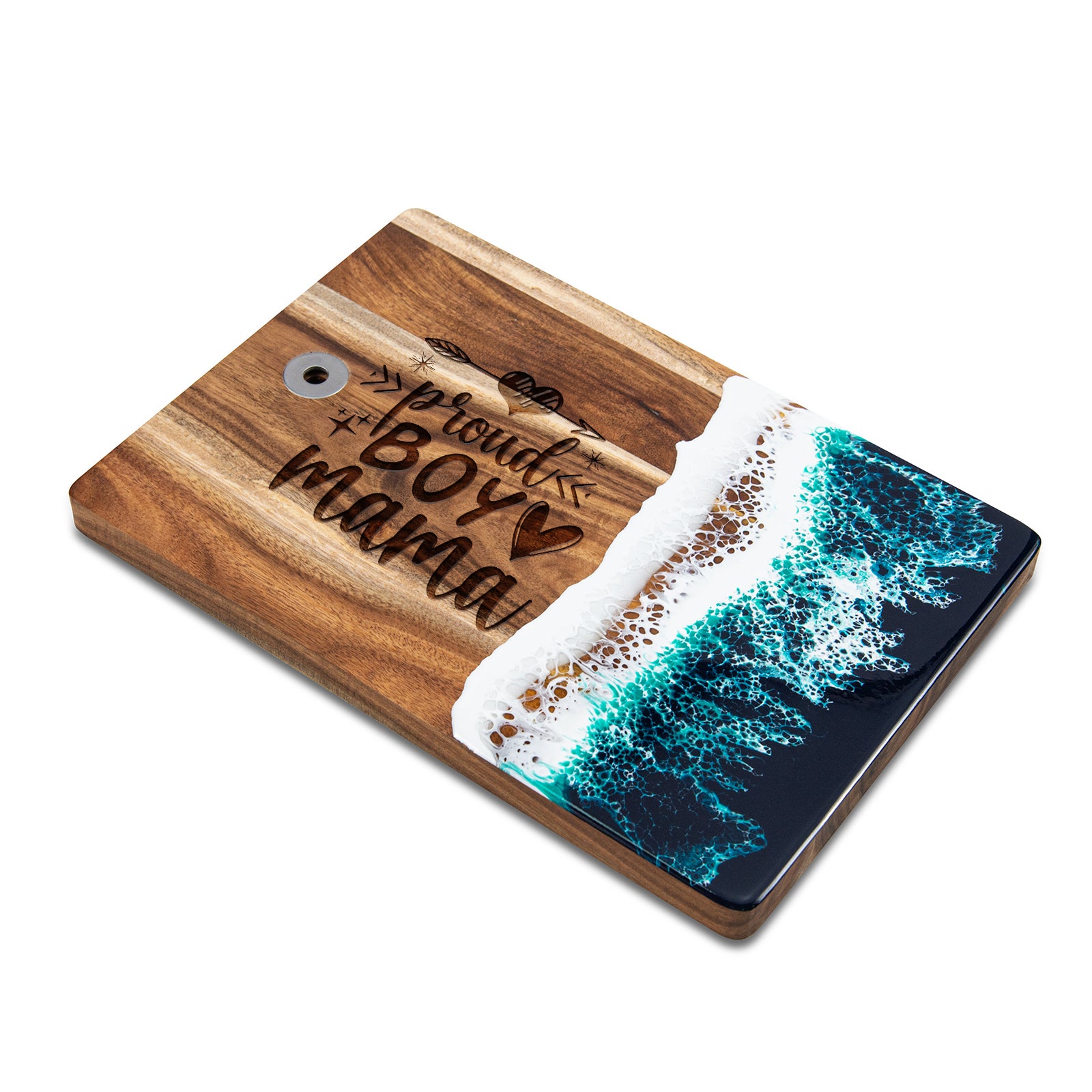 Small Engraved "Proud Boy Mama" green resin cutting board