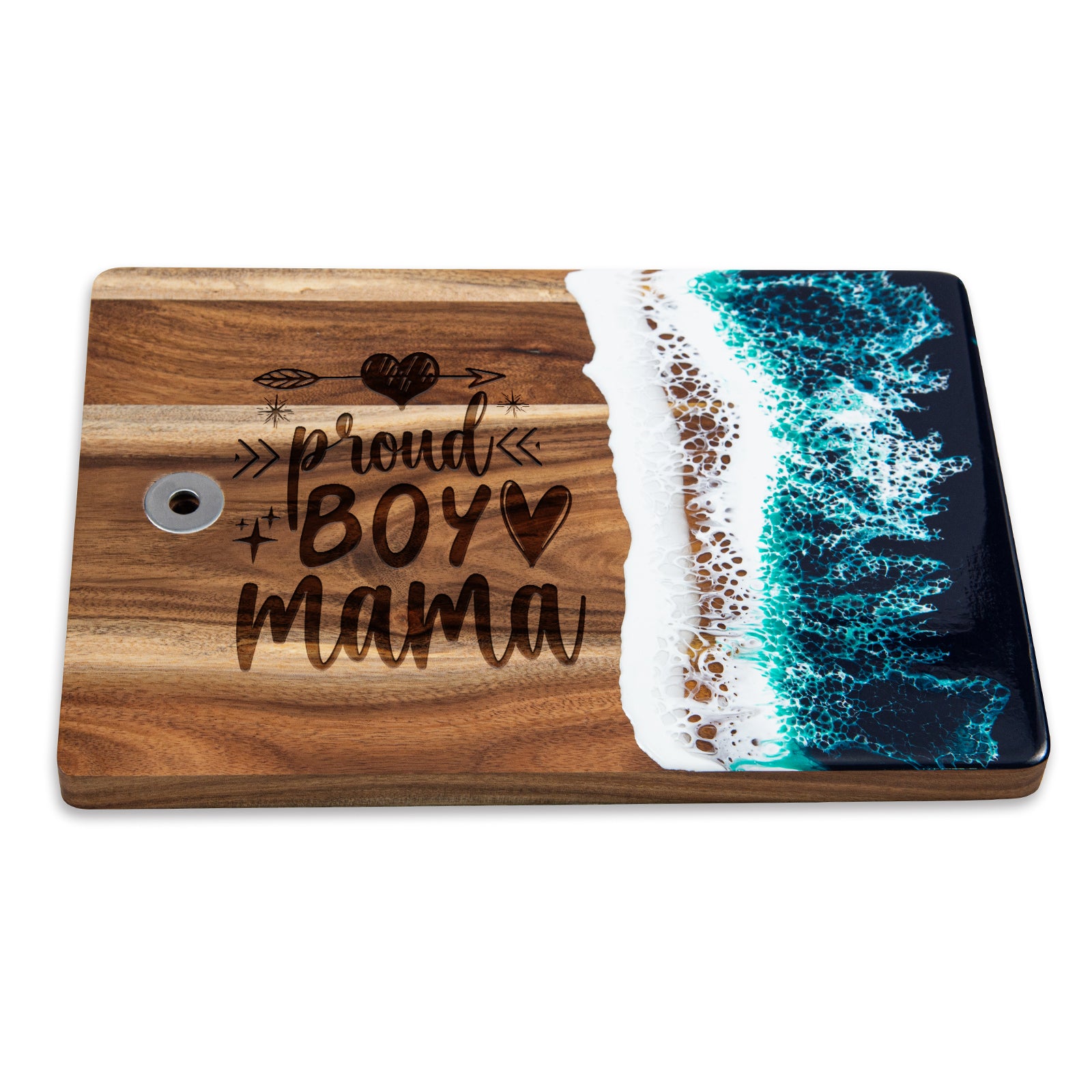 Custom Engraved "Proud Boy Mama" green resin cutting board