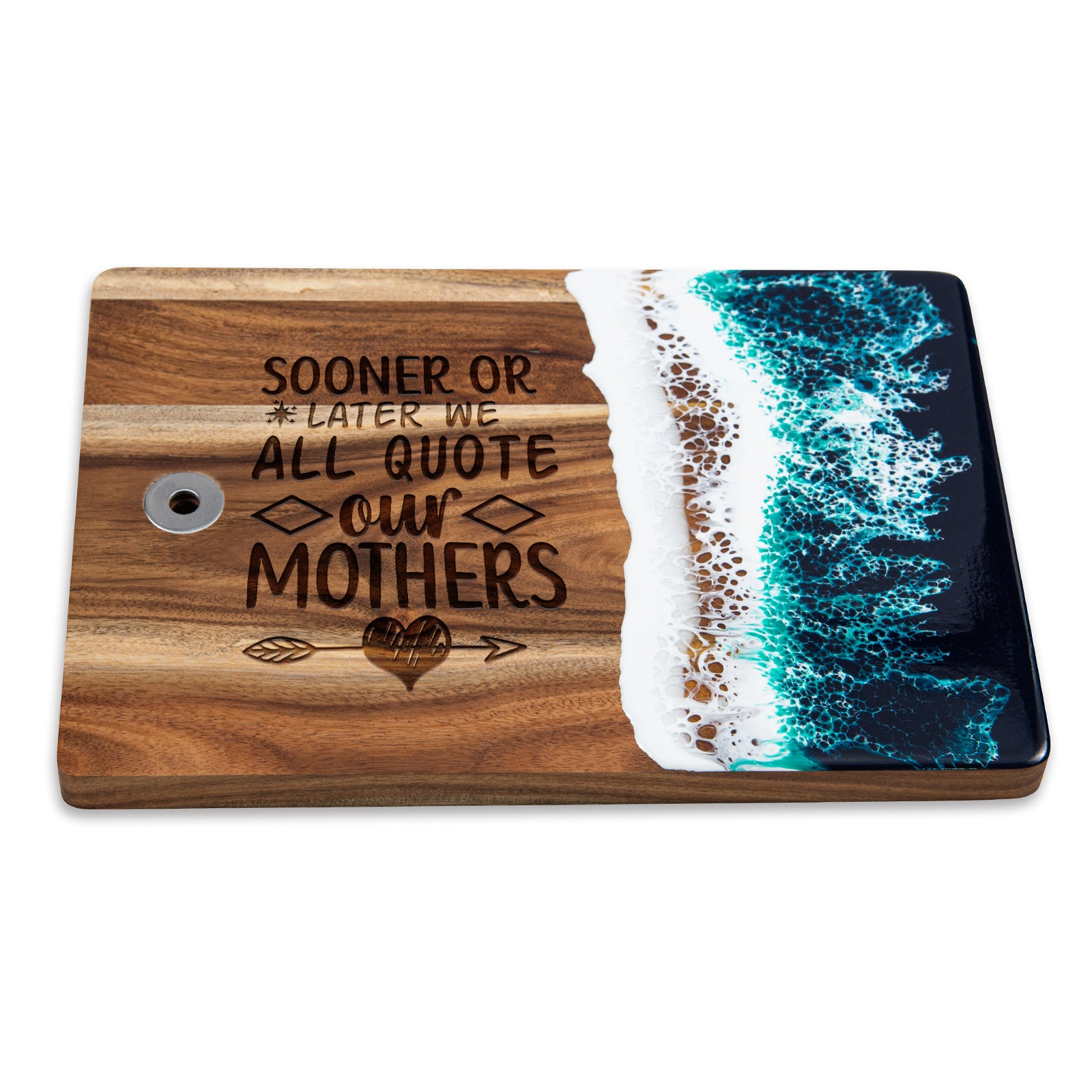 Engraved "Sooner or later we all quote our mothers" Resin Cutting Board in green color