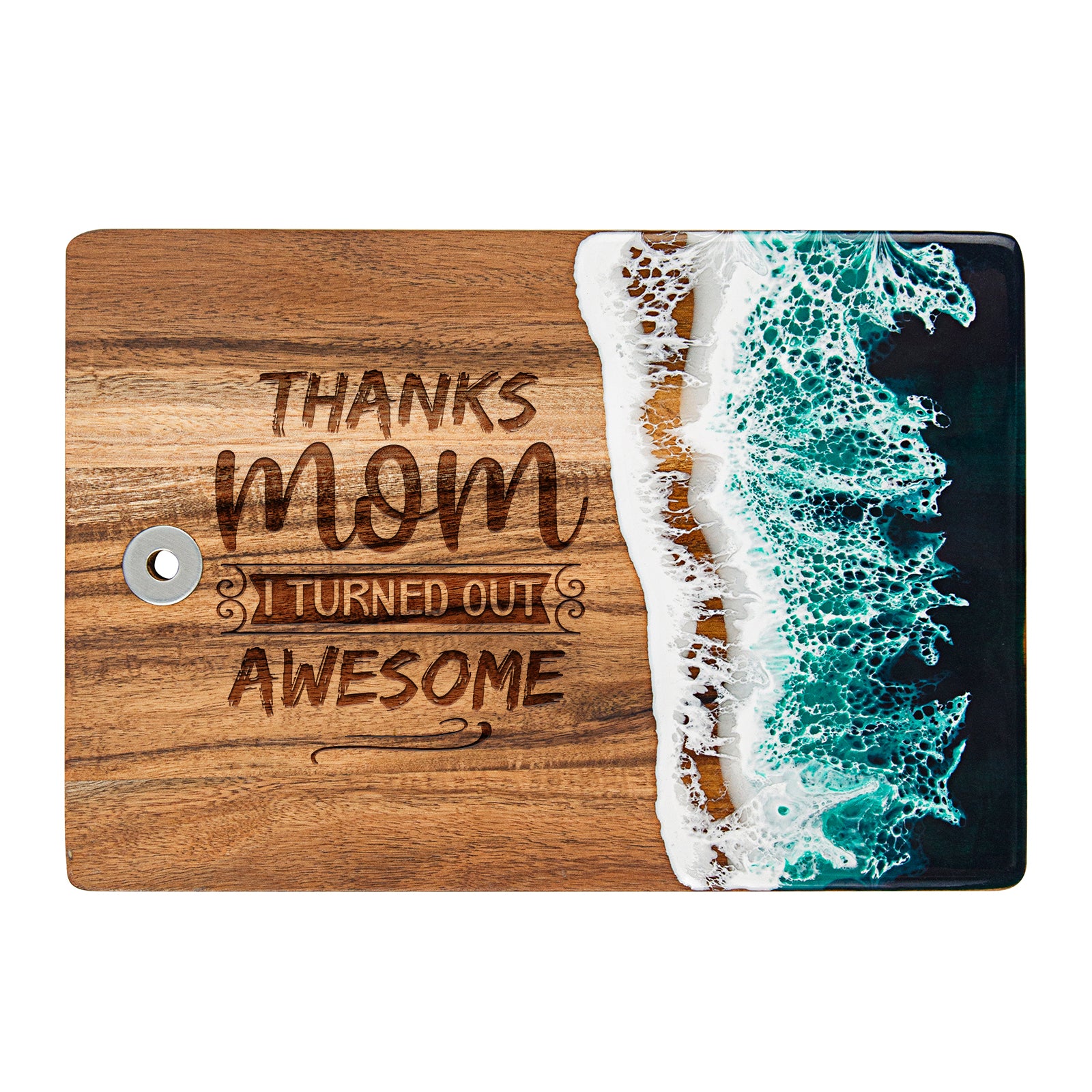 "Thanks Mom I Turned Out Awesome" Custom Engraved Resin Cutting Board in Green Color