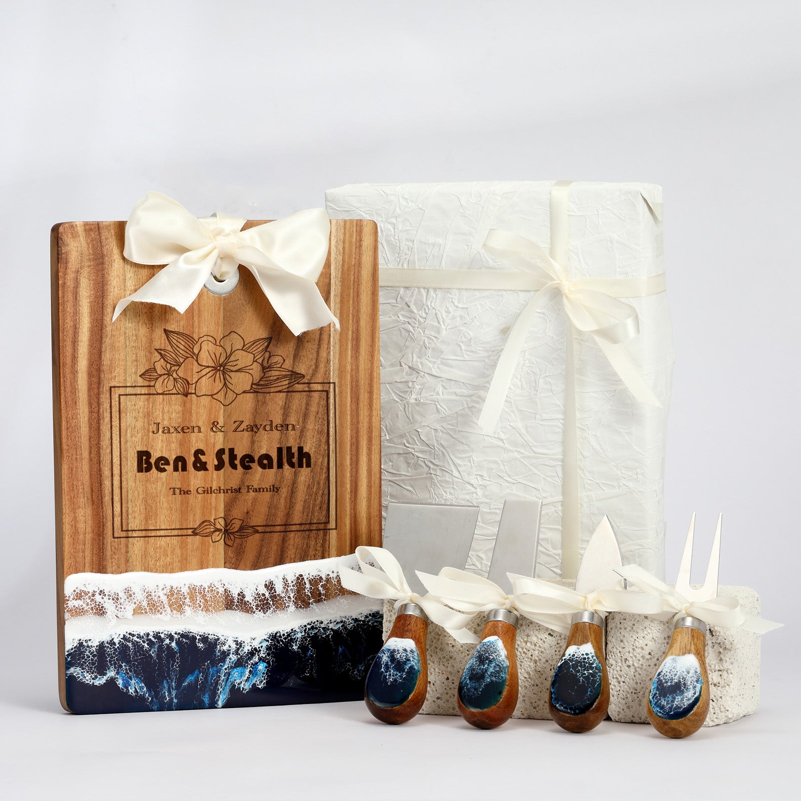 Small personalized engraved resin cutting board in rectangular shape